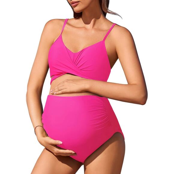 Summer Mae Hot Pink Maternity Two Piece Swimsuit New L - Picture 2 of 9